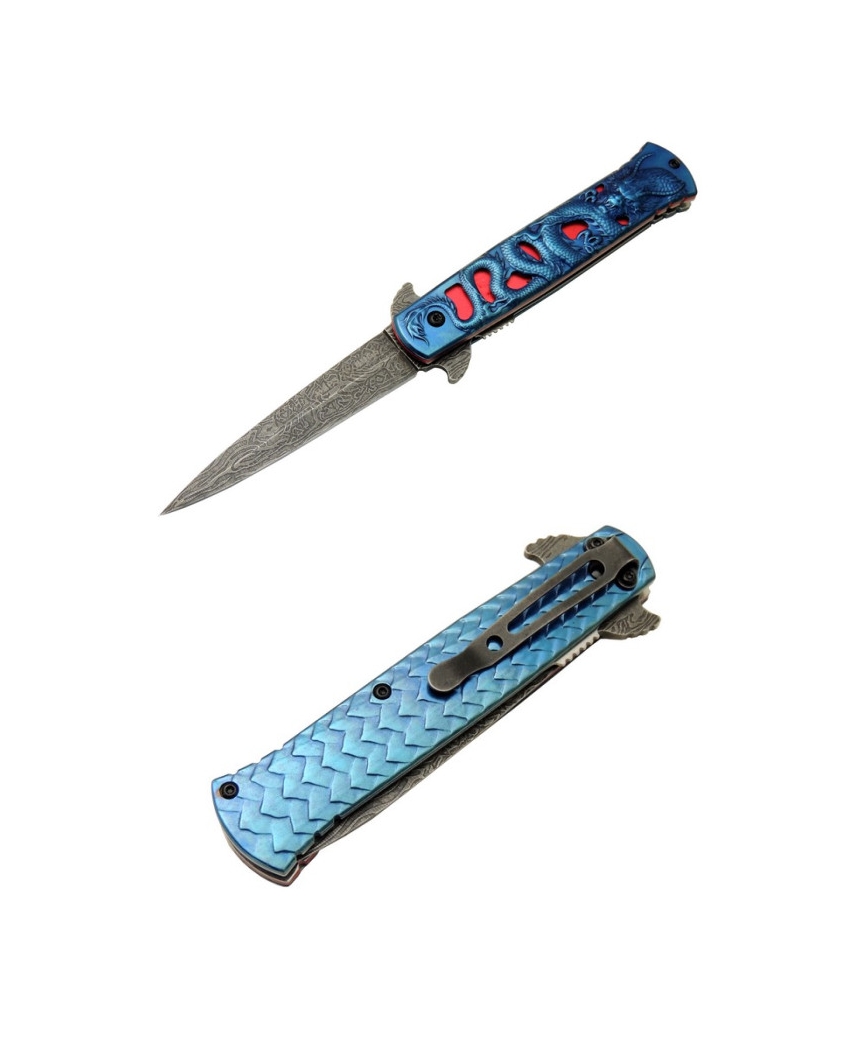 Sibirya S-2083L 21.5cm Ejder Damaskus Kaplama Taşıma Klipsli Çakı