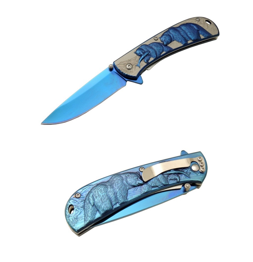 AVS YST5953BL 20 CM Ayı İşlemeli Mavi Taşıma Klipsli Çakı