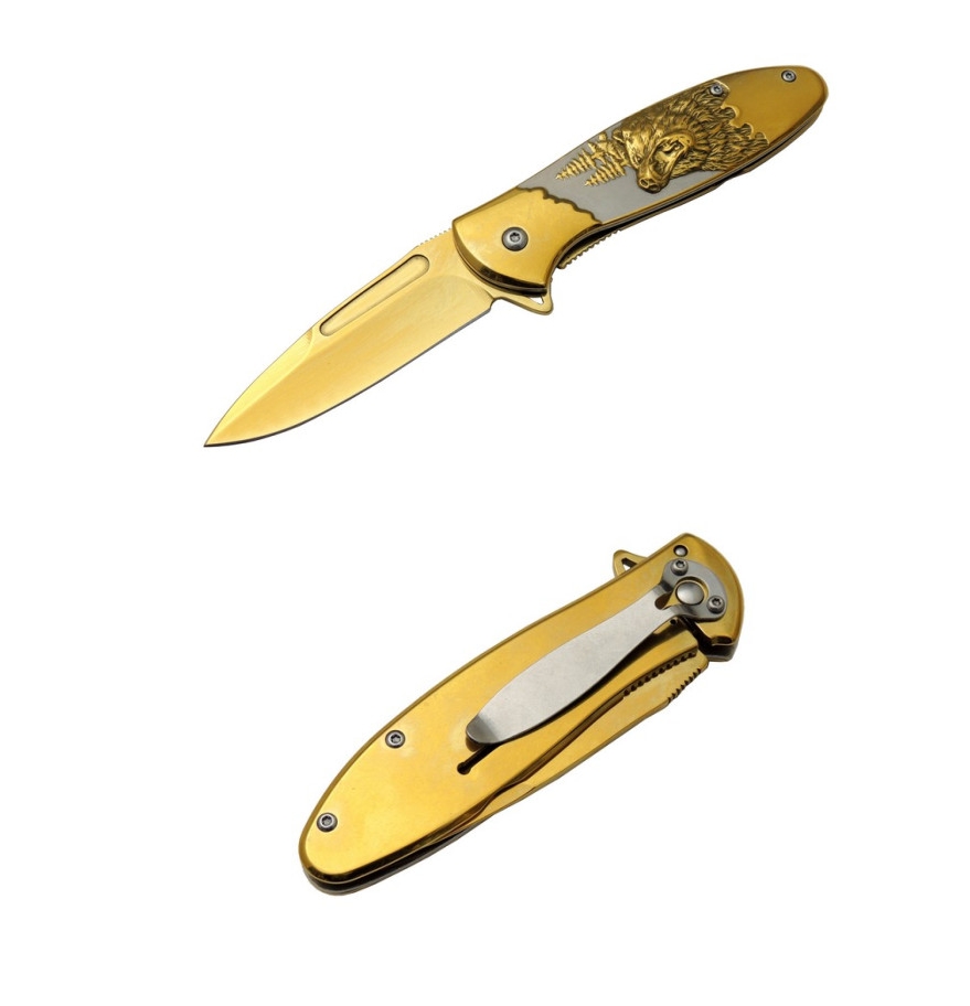 AVS YSTL2958GD 19.5 CM Gold Ayı İşlemeli Taşıma Klipsli Çakı