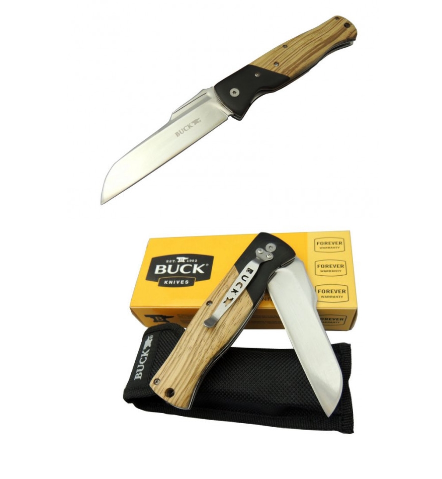 Buck BK-016ZBR 23cm Taşıma Klispli Ahşap Çakı