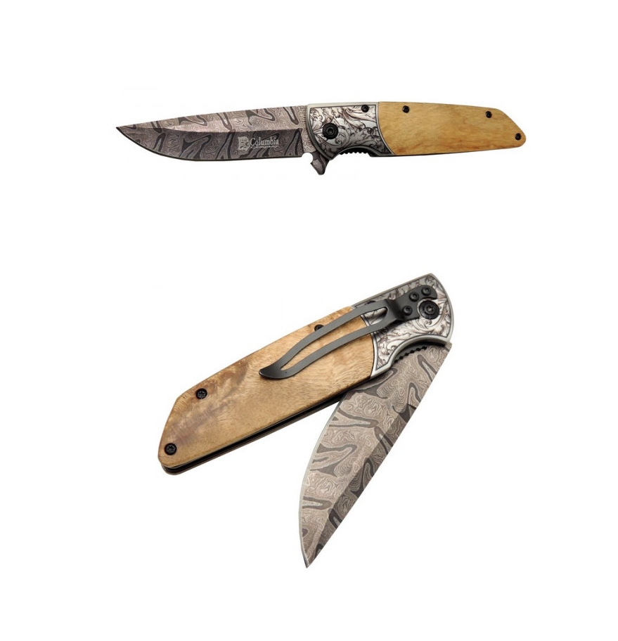Columbia A-2150-C Ahşap Kabze 21cm Taşıma Klipsli Çakı