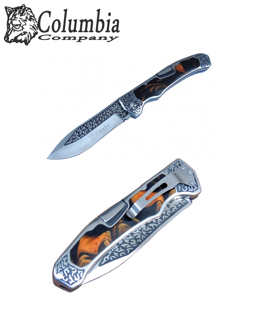 Columbia A-3154-B  23.5cm Gravür İşlemeli Taşıma Klipsli Çakı