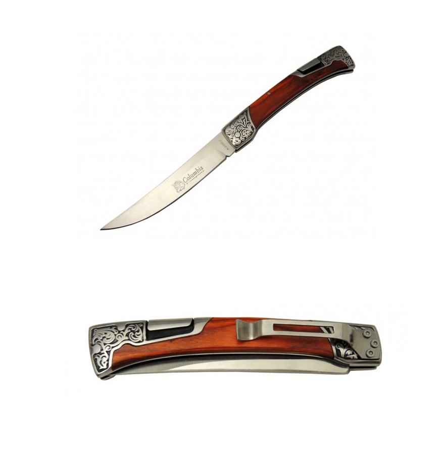 Columbia A-3165-A 24cm Gravür İşlemeli Taşıma Klipsli Hançer Çakı
