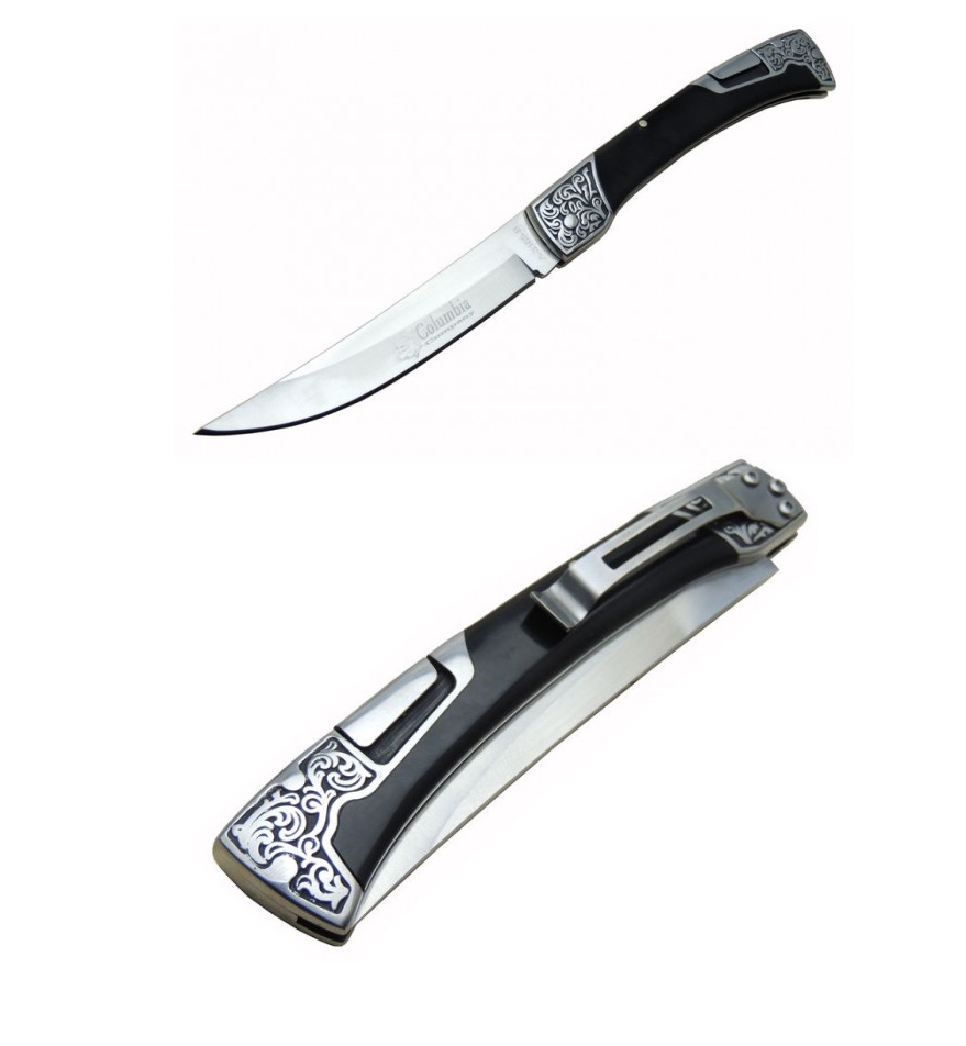 Columbia A-3165-B Gravür İşlemeli 24cm Kemer Klipsli Hançer Çakı