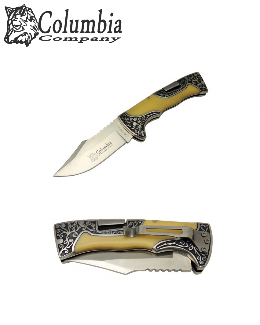 Columbia B-3157-C 21cm Sedef Gravür İşlemeli Kemer Taşıma Klipsli Çakı