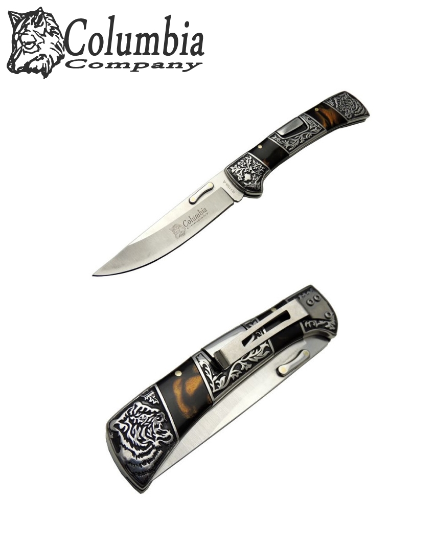 Columbia B-3159-B 22cm Kaplan Gravür İşlemeli Taşıma Klipsli Çakı