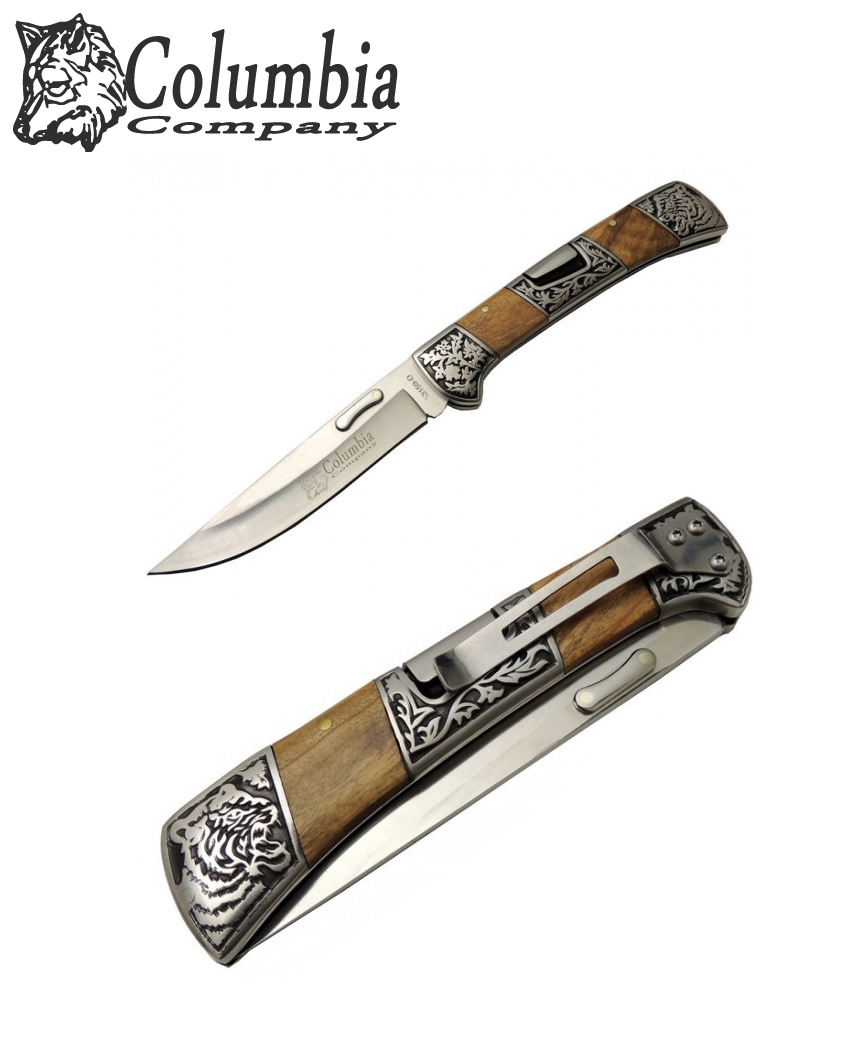 Columbia B-3159-D 22 CM Gravür Kaplan İşlemeli Taşıma Klipsli Emniyet Kilitli Çakı