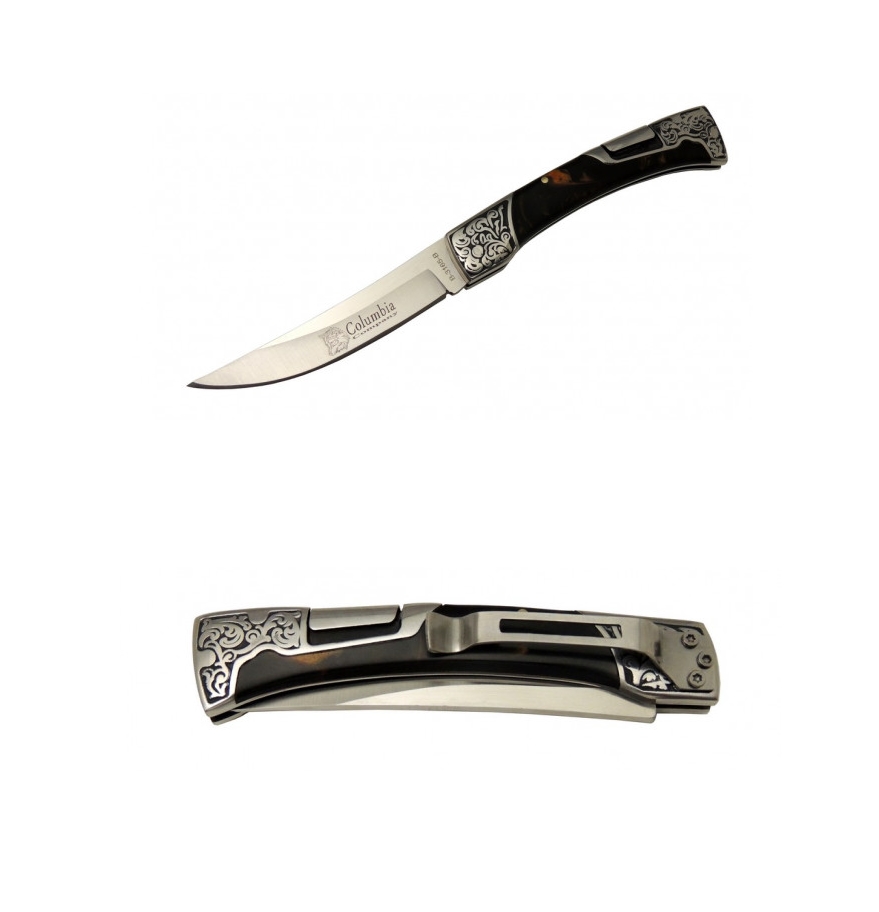 Columbia B-3165-C 21.5cm Gravür İşlemeli Taşıma Klipsli Hançer Çakı