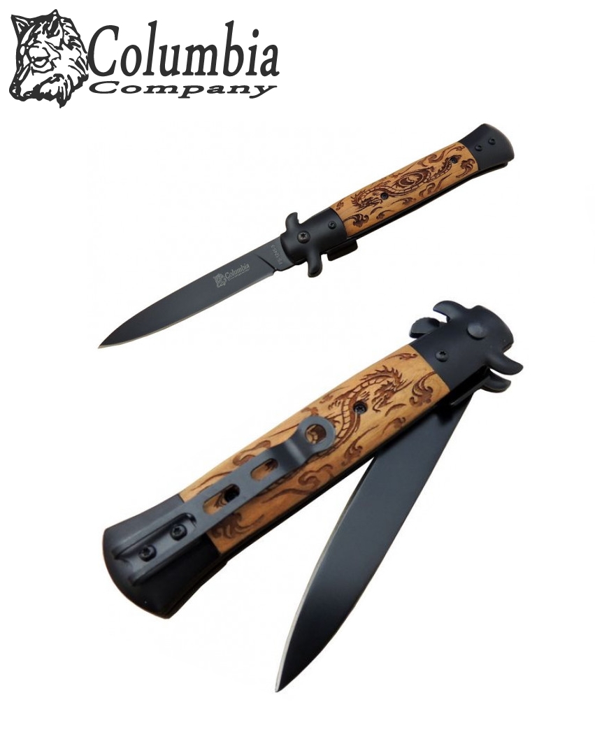 Columbia FS-1245-1 23cm Ejderha İşlemeli Ahşap İtalyan Çakı