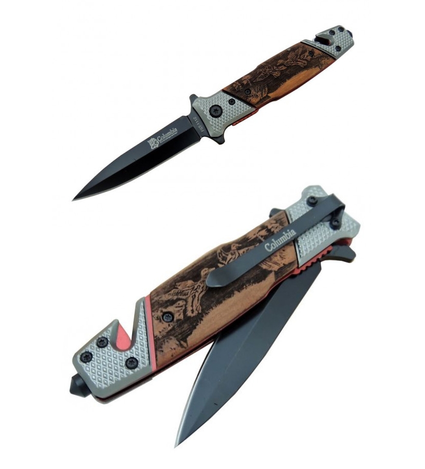 Columbia FST-1112 21cm Ahşap Ördek Desen Kabzeli Kurtarma Çakısı