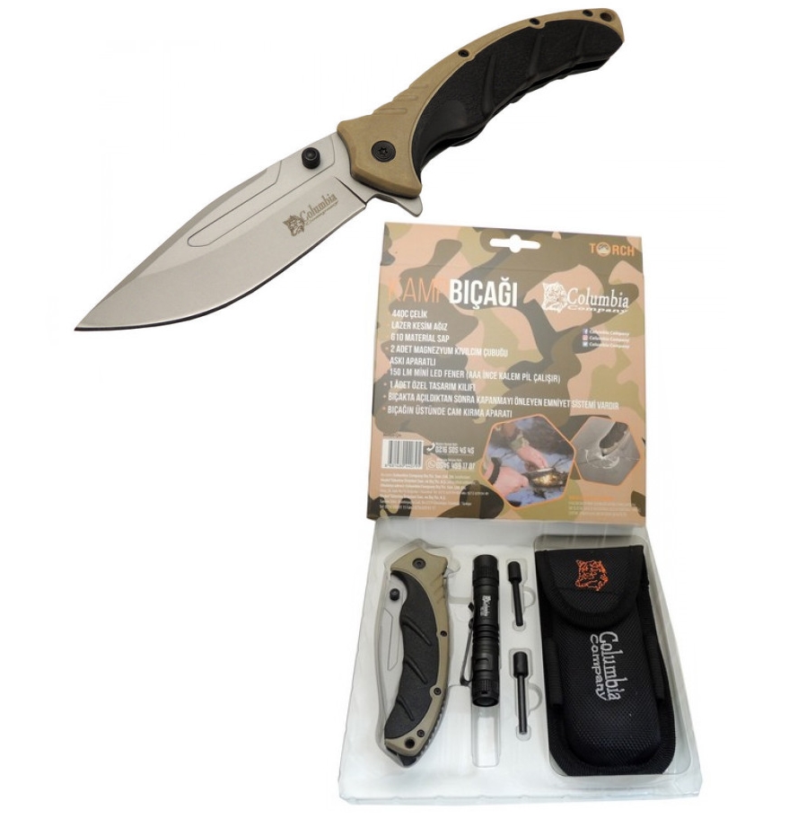Columbia FST-3070 21.5cm Magnezyum Çubuklu El Fenerli Kamp Çakısı