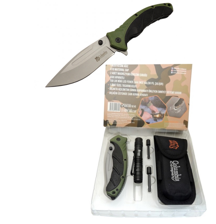 Columbia FST-3070-B 21.5cm Magnezyum Çubuklu El Fenerli Kamp Çakısı
