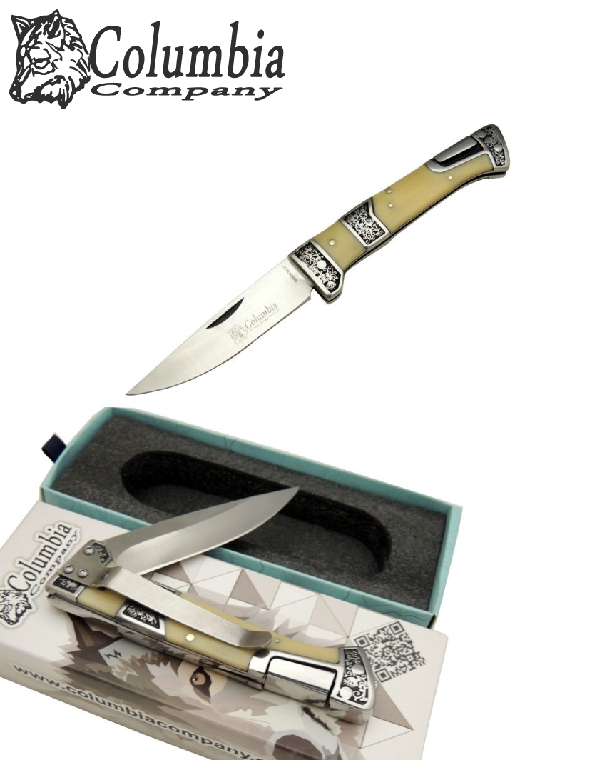 Columbia MB-3936-D 20 CM Sedef Gravür İşlemeli Taşıma Klipsli Avcı Çakısı