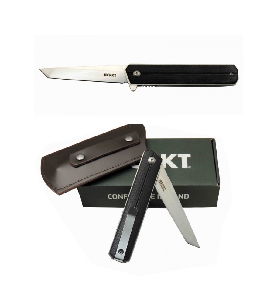 Crkt 15FF BK 20 CM Tasıan Taşıma Klipsli Deri Kılıflı Tanto Çakı