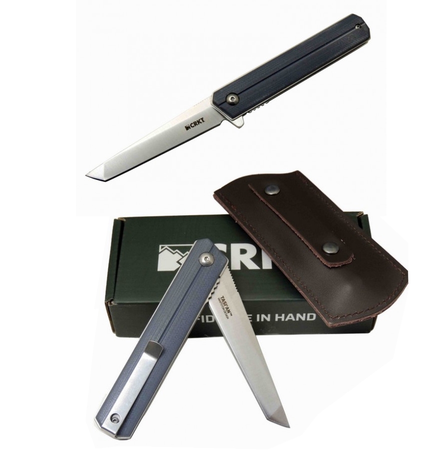 Crkt 15FF GRİ 20 CM Tasıan Taşıma Klipsli Deri Kılıflı Tanto Çakı