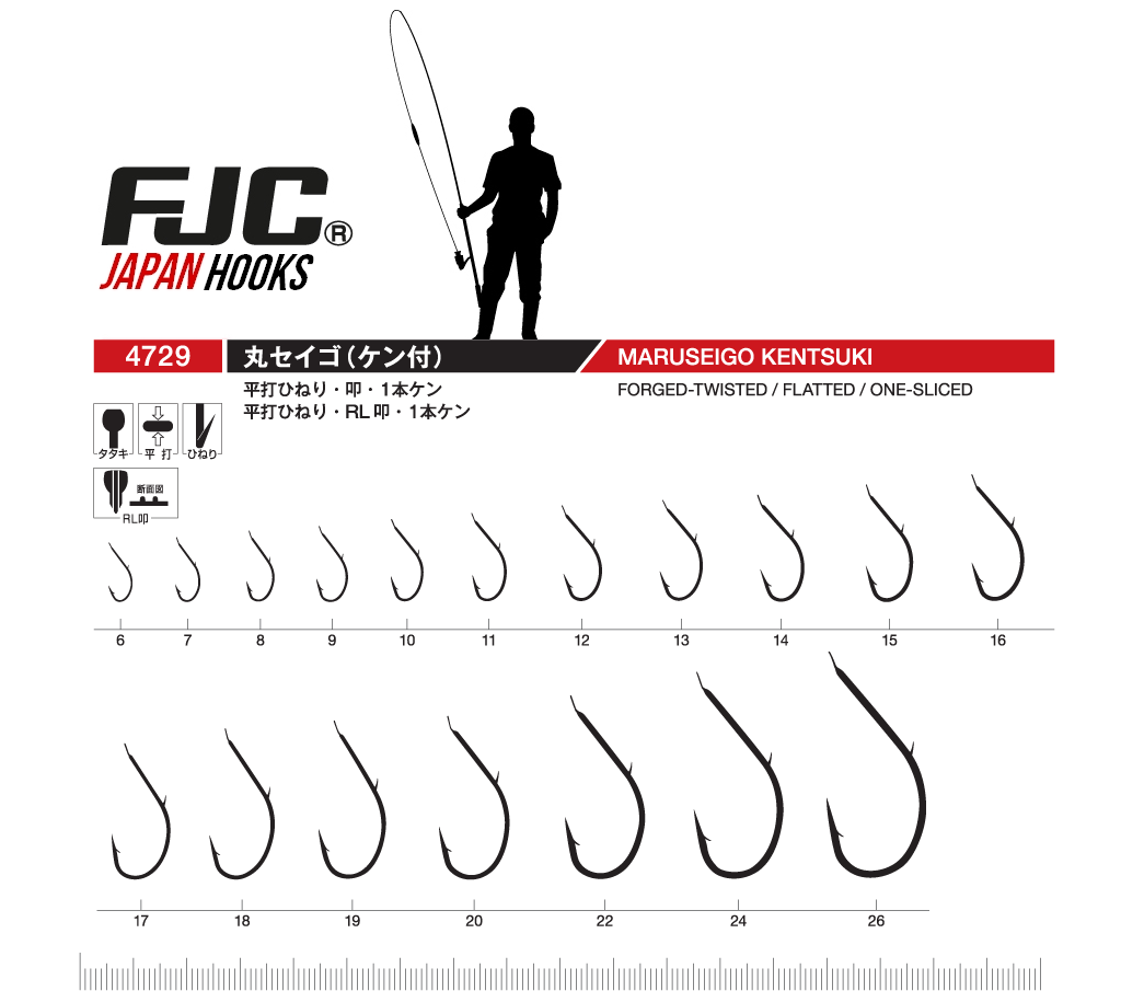 FJC Japan Hooks Maruseigo Kentsuki 4729 Olta İğnesi