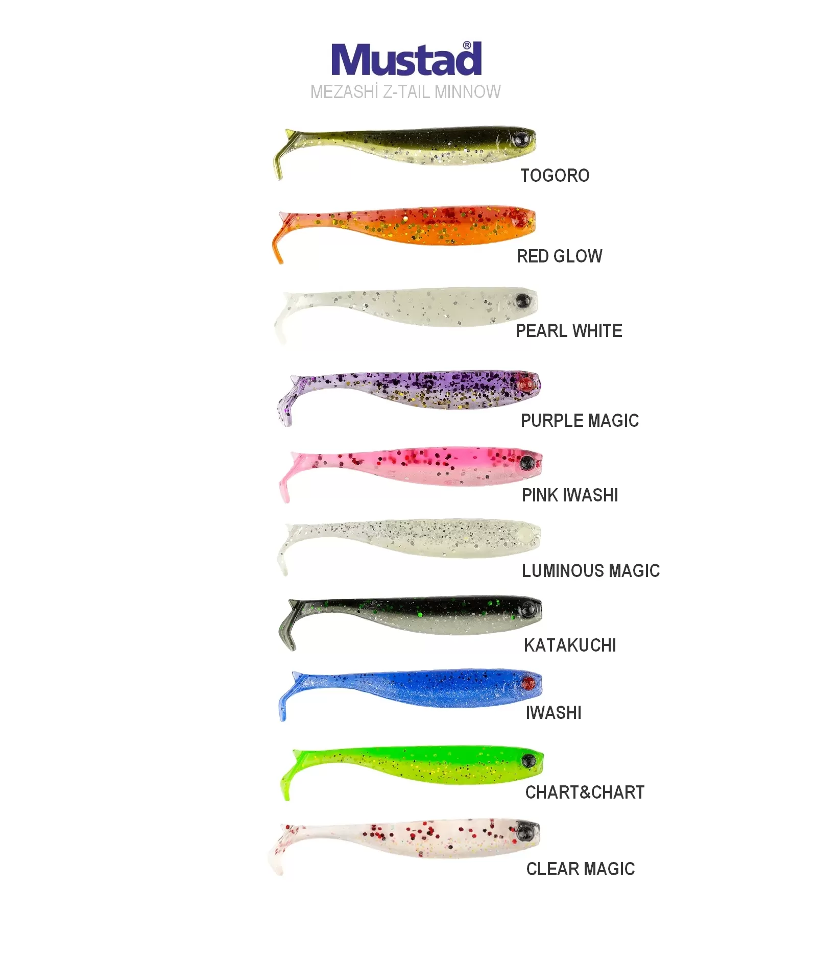 Mustad Mezashi Z-Tail Minnow 2 50mm 6 Adet Sahte Silikon Yem