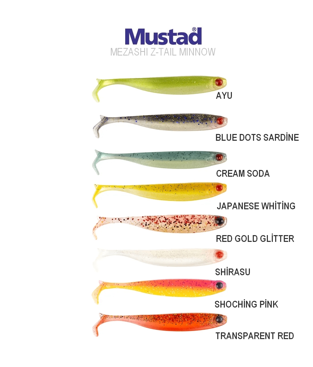 Mustad Mezashi Z-Tail Minnow 3.5 8.9cm 6 Adet Sahte Silikon Yem