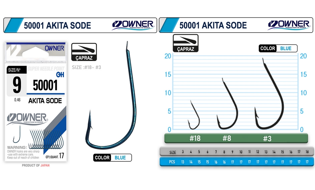 Owner 50001 Akita Sode Blue Mavi Tekli Olta İğnesi