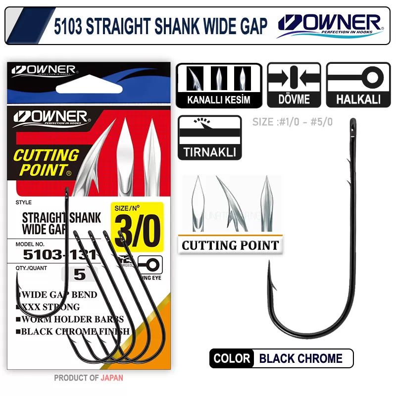 Owner 5103  Straight Shank Wide Gap Uzun Pala Lüfer İğnesi