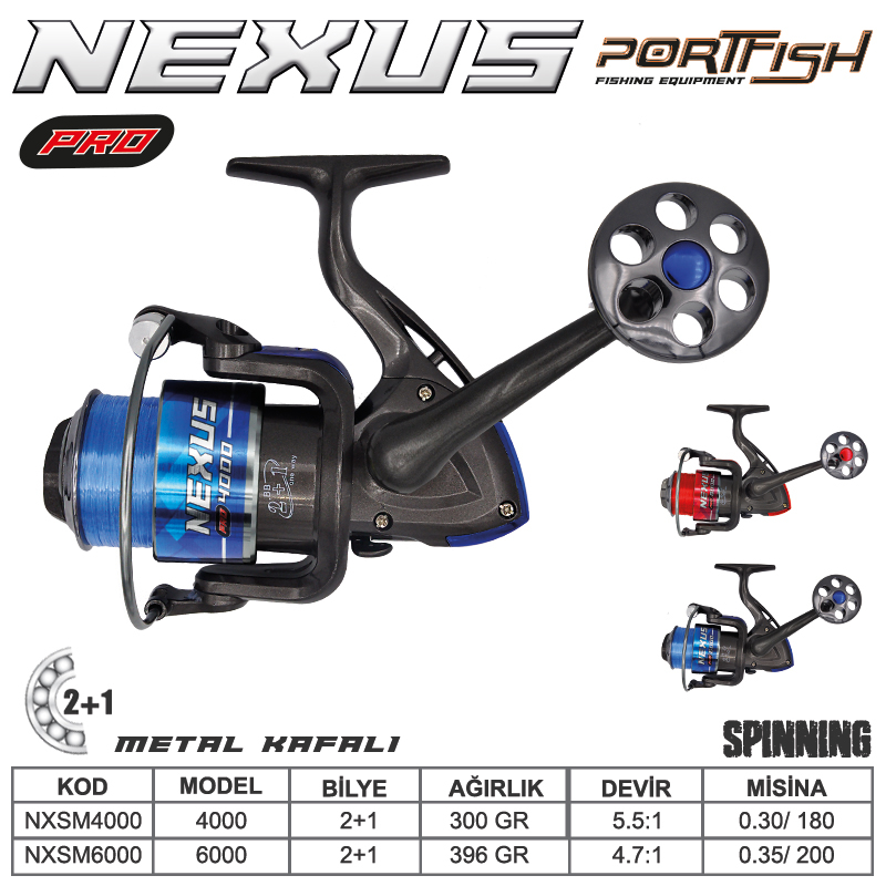 Portfish Nexus Pro 4000 Kırmızı Olta Makinası Misinalı 2+1bb Metal Kafa