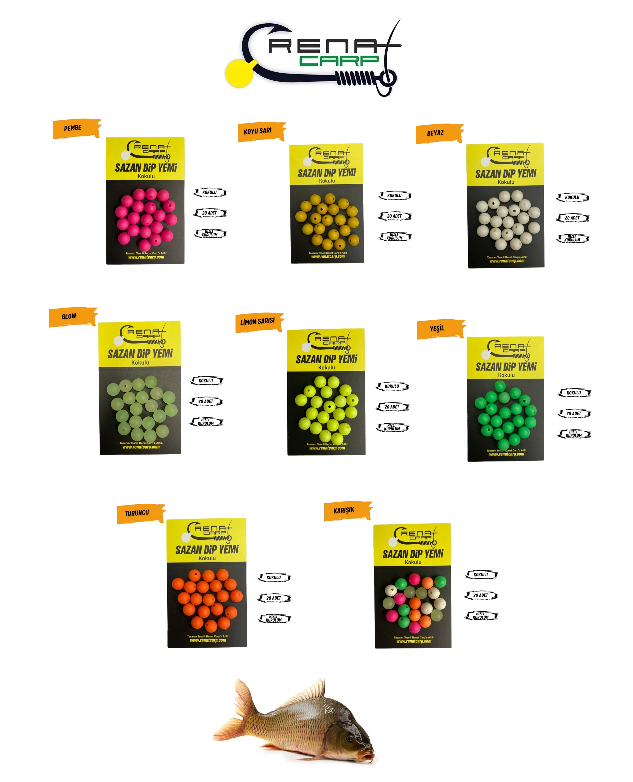 Renat Carp 20P Sazan Dip Yemi Vanilya Kokulu Delikli Silikon Boncuk