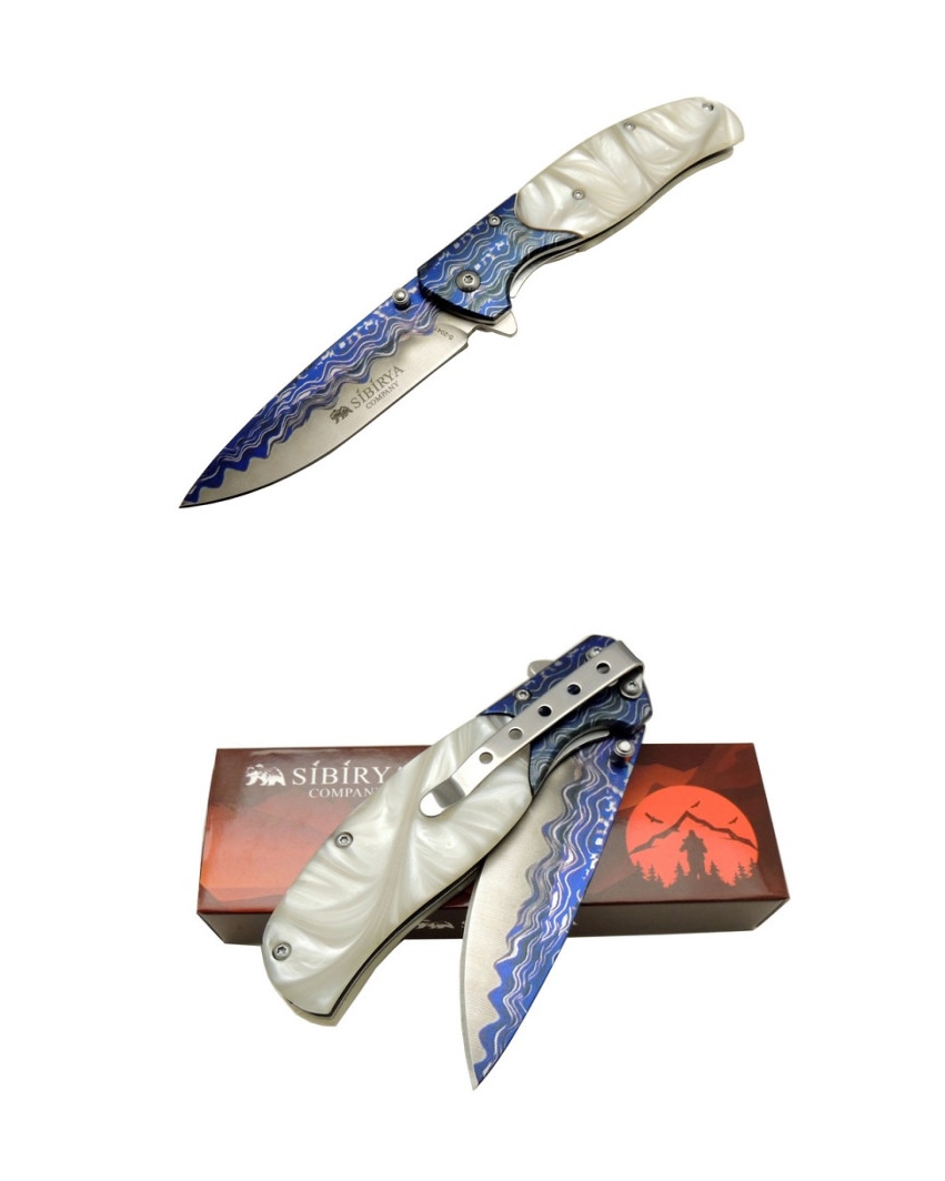 Sibirya S-2041 20 CM Blue Sedef Kabze Emniyet Kilitli Taşıma Klipsli Çakı
