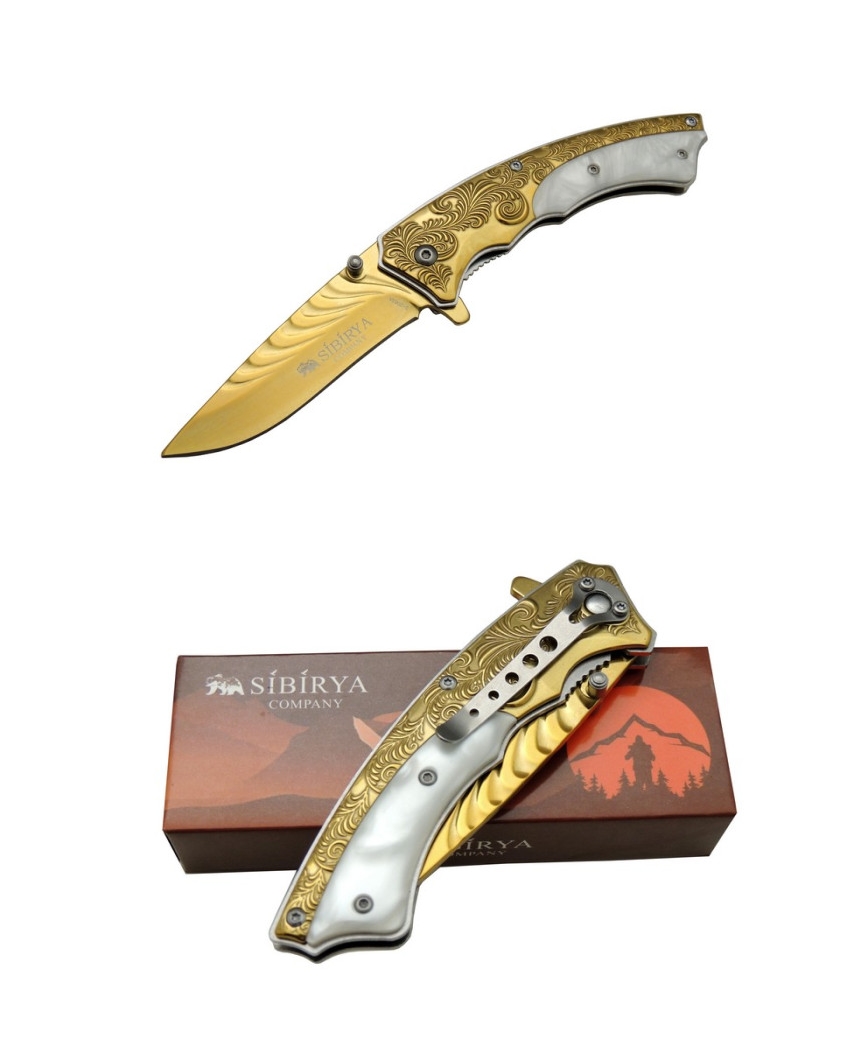 Sibirya S-2063A 19.5 CM Gold Emniyet Kilitli Taşıma Klipsli Çakı