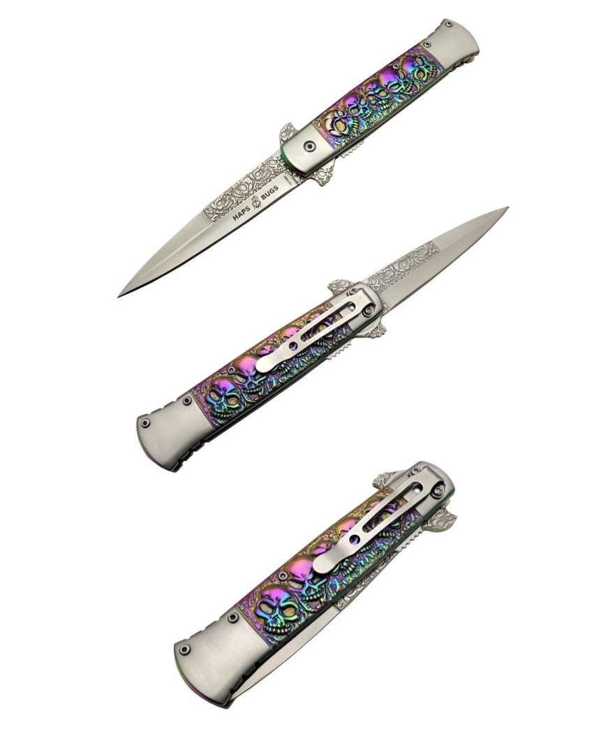 Sibirya S-2066X 22cm Kuru Kafa Gökkuşağı İşlemeli Taşıma Klipsli Çakı