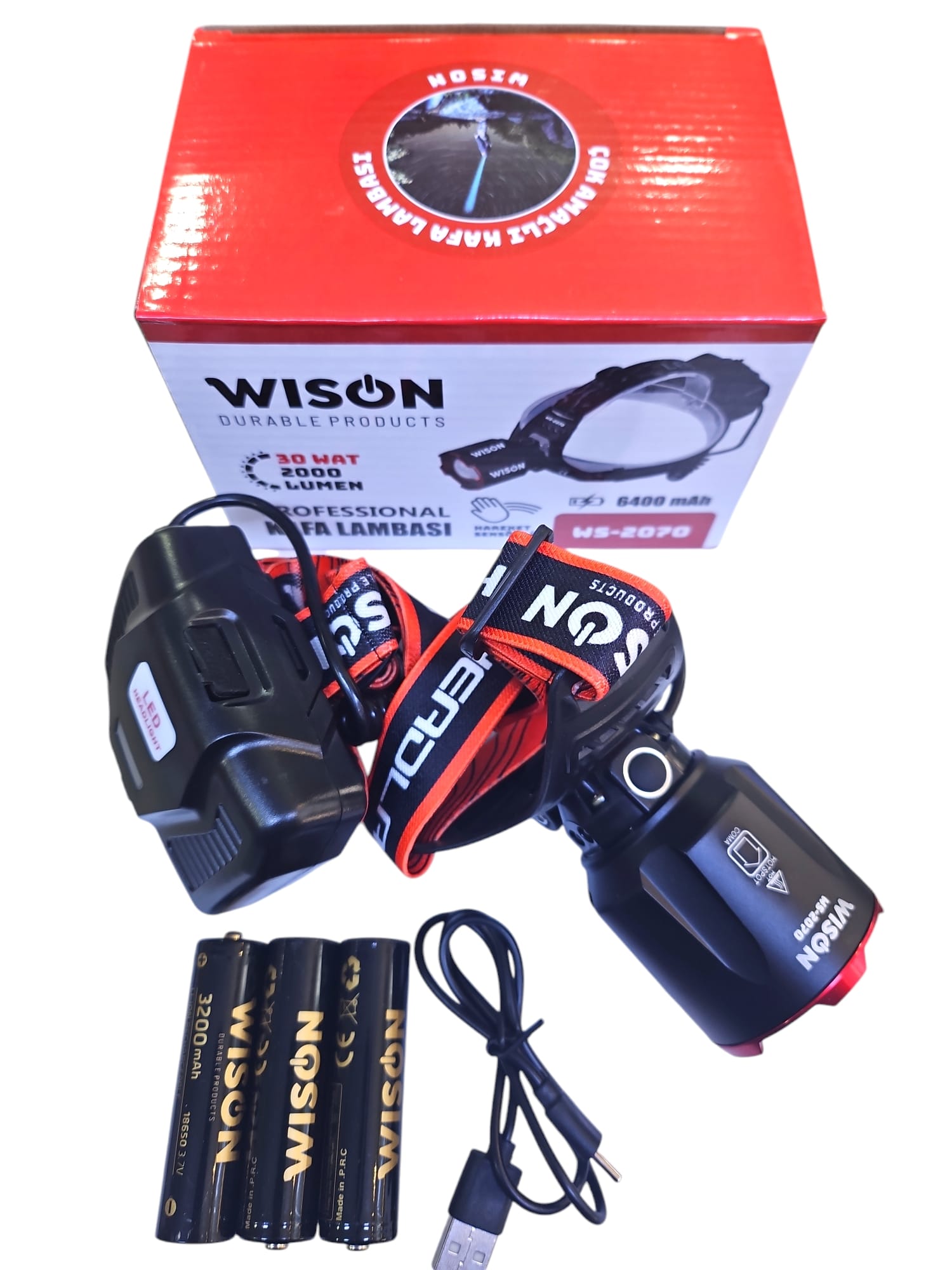 Wison WS-2070 6400mAh 30Wat 2000Lum Hareket Sensörlü Kafa Lambası