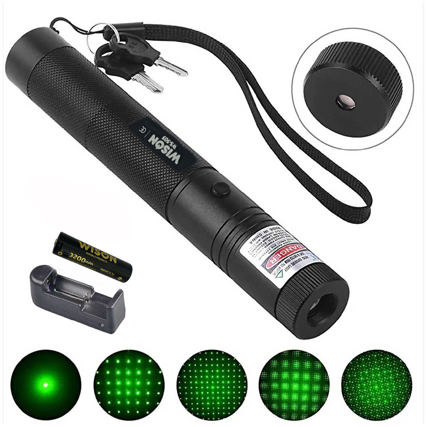Wison WS-503 100MW 3.7V 3200 mAh Desen Başlıklı Şarjlı Yeşil Lazer Pointer